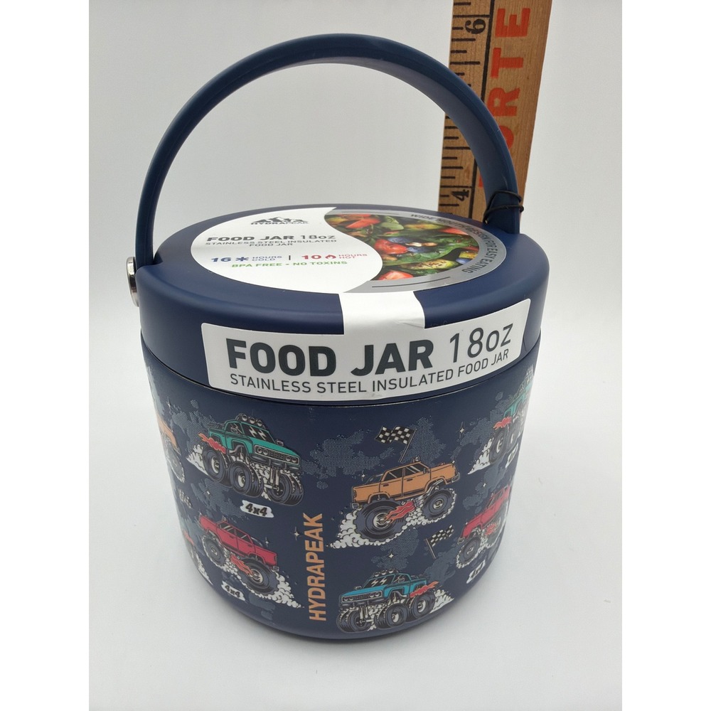 HydraPeak 18 oz Monster Truck Kids Insulated Food Jar Stainless Steel Navy NWT